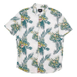 Mens White Green Yellow Floral Cotton Blend Shirt XL Tropical Pattern Casual