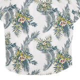 Mens White Green Yellow Floral Cotton Blend Shirt XL Tropical Pattern Casual