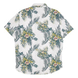 Mens White Green Yellow Floral Cotton Blend Shirt XL Tropical Pattern Casual