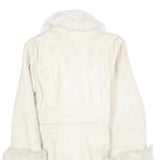 MI IT Womens Cream Fur Collar Button Jacket S Polyester Faux Fur Trim Winter