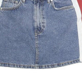 ZARA Womens Blue Denim Mini Cotton Skirt XS Red & White Stripe Casual Summer