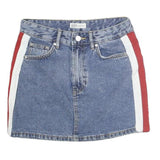 ZARA Womens Blue Denim Mini Cotton Skirt XS Red & White Stripe Casual Summer