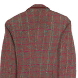 Womens Red Check Blazer Cotton Blend S Classic Fit Button Closure Long Sleeve