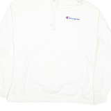 CHAMPION Mens White Pullover 2XL Cotton Blend Hoodie Drawstring Band Collar Long