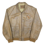 PEPE JEANS Mens Beige Leather Bomber Jacket L Woven Pocket Zip Casual Retro