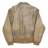 PEPE JEANS Mens Beige Leather Bomber Jacket L Woven Pocket Zip Casual Retro