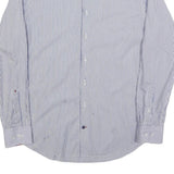 TOMMY HILFIGER Mens Blue & White Striped Shirt M Cotton Blend Long Sleeve Button