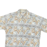 CAMPIA Mens Beige & Cream Floral Pattern Cotton Blend Shirt L Casual Summer Wear