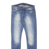 Mens Slim Fit Blue Denim Light Wash Jeans W32 L32 Zip Closure Stylish Casual