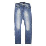 Mens Slim Fit Blue Denim Light Wash Jeans W32 L32 Zip Closure Stylish Casual