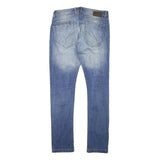 Mens Slim Fit Blue Denim Light Wash Jeans W32 L32 Zip Closure Stylish Casual