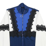 PINKO Womens Blue & White Jacket M Polyamide Blend Zip Lace Trim