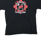 GILDAN Mens Black The Fire House Kushog Lake Graphic T-Shirt L Short Sleeve Crew