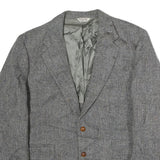 Mens Grey Button Cotton Classic Jacket Herringbone Pattern L L Vintage Style
