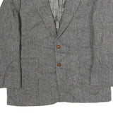 Mens Grey Button Cotton Classic Jacket Herringbone Pattern L L Vintage Style