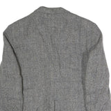 Mens Grey Button Cotton Classic Jacket Herringbone Pattern L L Vintage Style
