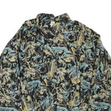 Womens Black & Blue Abstract Print Long Sleeve Button Neck Cotton Blend Top UK