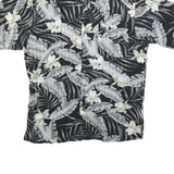 LINQUINE BARS Mens Black & Grey Rayon Hawaiian Shirt L Tropical Floral Print
