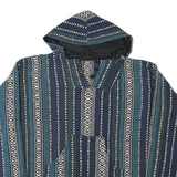 Womens Blue & White Patterned Hoodie L Cotton Blend Relaxed Fit Casual