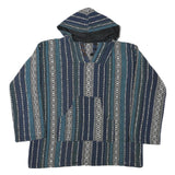 Womens Blue & White Patterned Hoodie L Cotton Blend Relaxed Fit Casual