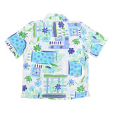 ALIA Womens Blue & Green Floral Print Top Short Sleeve Collared Shirt S
