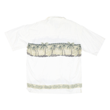 BAMBOO CAY Mens White & Beige Rayon Shirt XL Tropical Palm Tree Print Casual