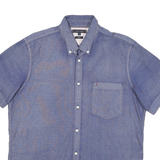 TOMMY HILFIGER Mens Blue Button-Down Short Sleeve Shirt 2XL Casual Cotton Blend