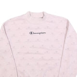 CHAMPION Womens Pink Crew Neck Sweatshirt S Cotton Blend Pullover Logo Print