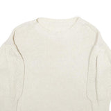 Womens Cream Plain Jumper Crew Neck Polyester Blend Chunky Knit M Lightweight