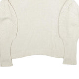 Womens Cream Plain Jumper Crew Neck Polyester Blend Chunky Knit M Lightweight