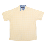 TOMMY HILFIGER Mens Yellow & White Check Shirt S Relaxed Fit Cotton Short Sleeve