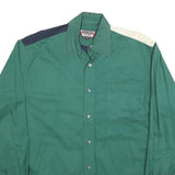PRESIDENT STONE Mens Green Navy & White Cotton Blend Shirt M Colourblock Long