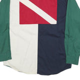 PRESIDENT STONE Mens Green Navy & White Cotton Blend Shirt M Colourblock Long