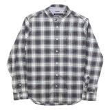 NAUTICA Mens White & Grey Checked Shirt L Classic Fit Cotton Blend Long Sleeve