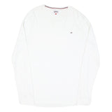 TOMMY JEANS Mens White XL Long Sleeve Crew Neck Classic Cotton Blend T-Shirt