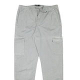 INDICODE Mens Cotton Blend Grey Regular Cargo Trousers W33 L31 Drawstring Waist