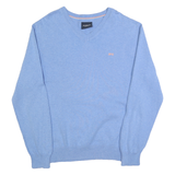 MCGREGOR Mens Blue Plain Cotton Blend V-Neck Basic Knit Jumper L Casual