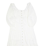 BILLABONG Womens White Cotton Day Dress Short Sleeve Square Neck S Button