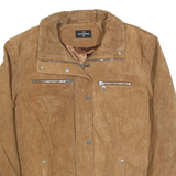 THE OUTWEAR Womens Beige Leather Zip Jacket L Suede Finish Stylish Outerwear