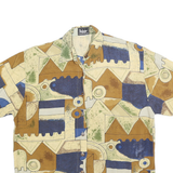 WOODPECKER Womens Beige Blue Brown Printed Short Sleeve Shirt L Casual