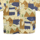 WOODPECKER Womens Beige Blue Brown Printed Short Sleeve Shirt L Casual