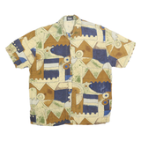 WOODPECKER Womens Beige Blue Brown Printed Short Sleeve Shirt L Casual