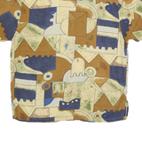 WOODPECKER Womens Beige Blue Brown Printed Short Sleeve Shirt L Casual