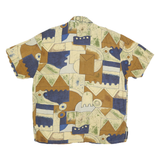 WOODPECKER Womens Beige Blue Brown Printed Short Sleeve Shirt L Casual