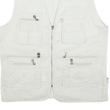 QKM Mens White Cotton Blend Utility Jacket L Multi Pocket Zip Casual