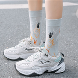 Anyfootwear 5 Pairs Size 5-9 Women Fashion Crew Socks Combed Cotton Abstract Human Figure Oil Painting Print Colorful Novelty Funny Casual Christmas Gift