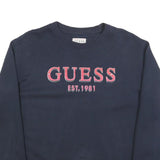 GUESS Womens Navy Blue Sweatshirt M Crew Neck Cotton Logo Print