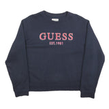 GUESS Womens Navy Blue Sweatshirt M Crew Neck Cotton Logo Print