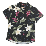 CARRIBEAN JOE Womens Black Floral Print Cotton Shirt S Tropical Summer Blouse