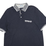 TED BAKER Mens Navy Blue Cotton Blend Short Sleeve Polo Shirt L Casual Smart